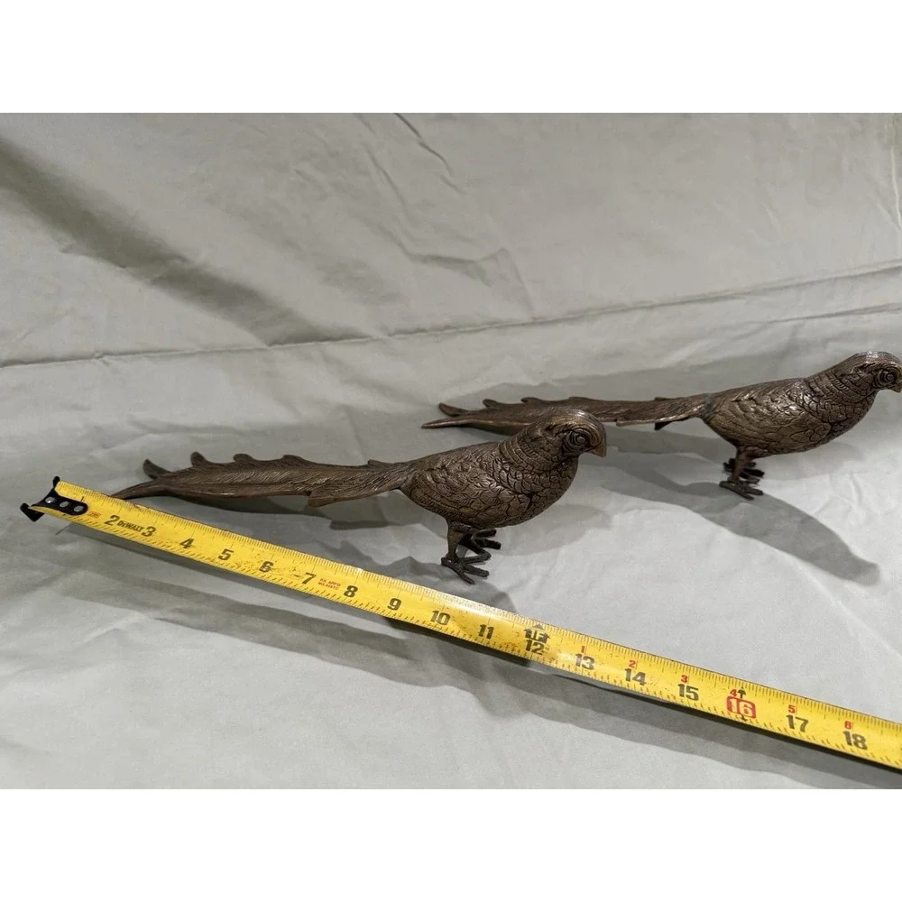 2 Brass Vintage MCM Birds Pheasants Long Tails Home Decor Bookshelf Decor